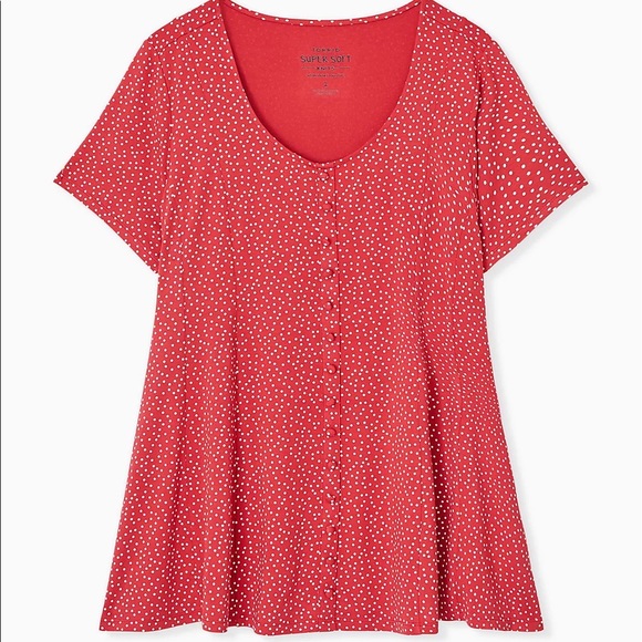 Super Soft Red Ditsy Button Fit and Flare Top NWT